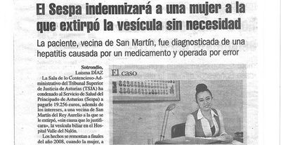 El SESPA indemnizará a una mujer a la que se le extirpó la vesícula sin necesidad