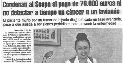 Condenan al SESPA al pago de 76.000 euros al no detectar a tiempo un cáncer